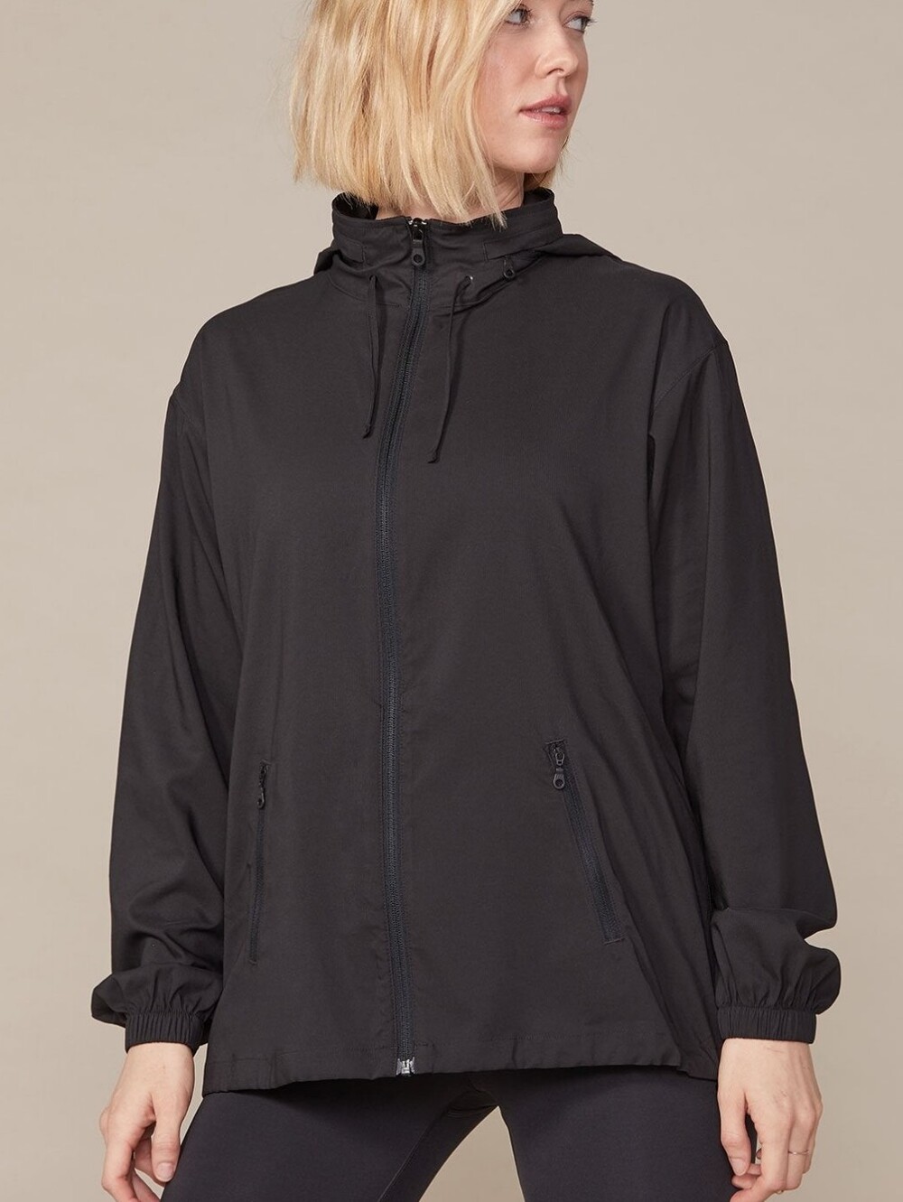 Girlfriend Collective Sideline Black Hooded Full Zip Jacket Size XL